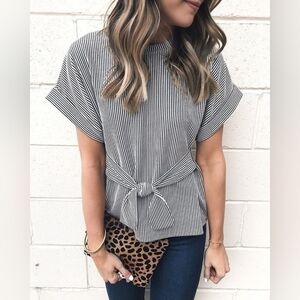 Express Black & White Striped Tie-Waist Top – Size Medium